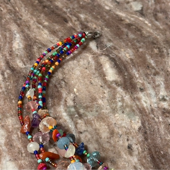 3x25* Multicolor 5 Strand Beaded Gemstone & Glass Beads Chocker Necklace Vibrant - Picture 9 of 16